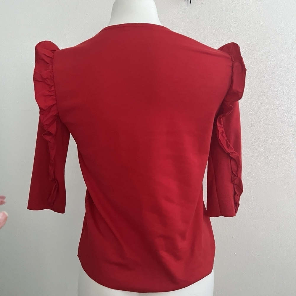 NEW Zara Red Ruffle Shoulder Top 3/4 Sleeve Red Minimalist Size Small - Picture 5 of 7